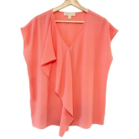 Michael Kors‎ V-Neck Peachy Pink Sleeveless Blouse Relaxed Fit Preppy Corpcore - Picture 1 of 7